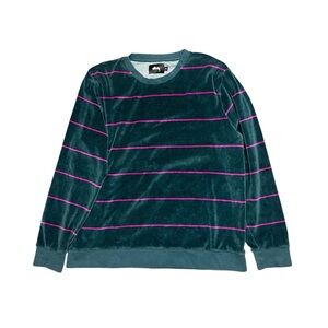 Stussy Velour Crewneck Sweatshirt Stripe Green Pink M